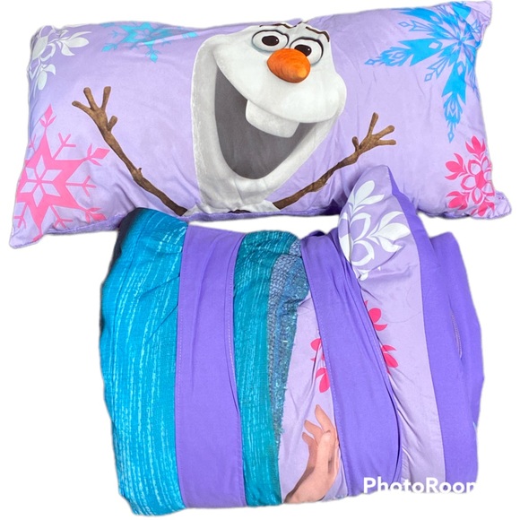 Disney Frozen Anna Elsa Olaf Kid's Nap Map With Pillow Sleeping Bag 30x54 Purple